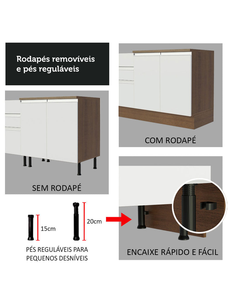 Armário de Cozinha Completa 220cm Rustic/Branco/Rustic Parma Madesa 02