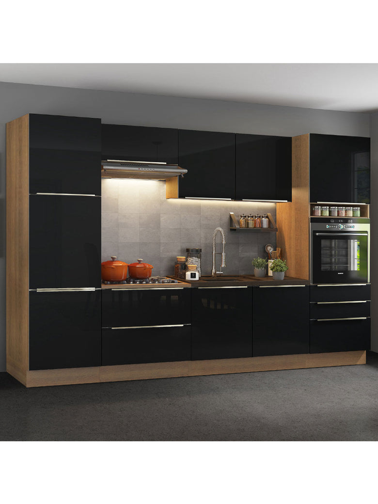 Armário de Cozinha Completa 320cm Rustic/Preto Lux Madesa 03