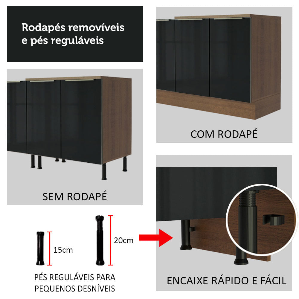 Armário de Cozinha Completa 320cm Rustic/Preto Lux Madesa 03