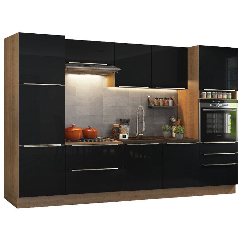 Armário de Cozinha Completa 320cm Rustic/Preto Lux Madesa 03