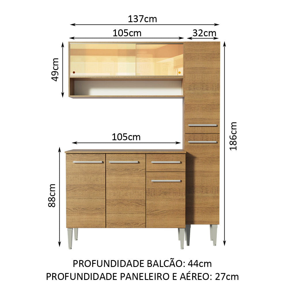 Armário de Cozinha Compacta 137cm Rustic Emilly Art Madesa 04