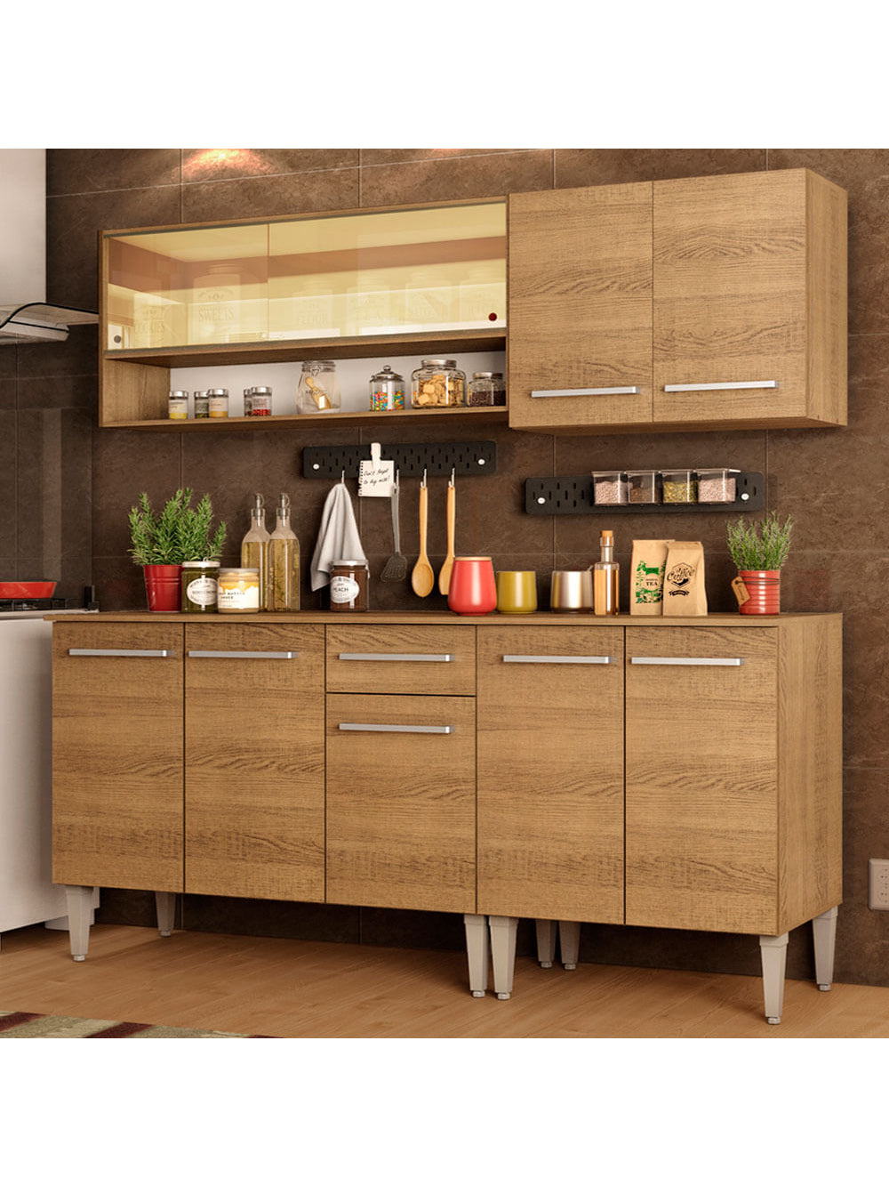 Armário de Cozinha Completa 169cm Rustic Emilly Dance Madesa 07 - Rustic