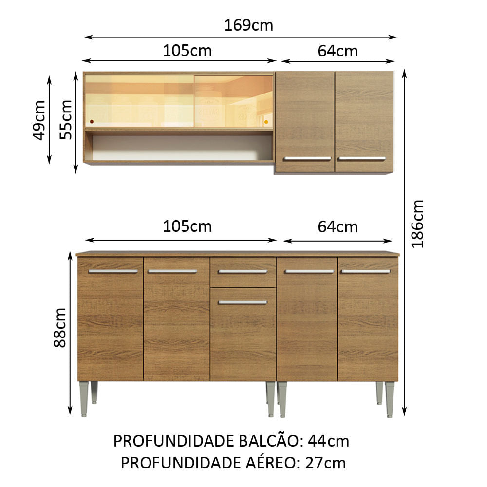 Armário de Cozinha Completa 169cm Rustic Emilly Dance Madesa 07