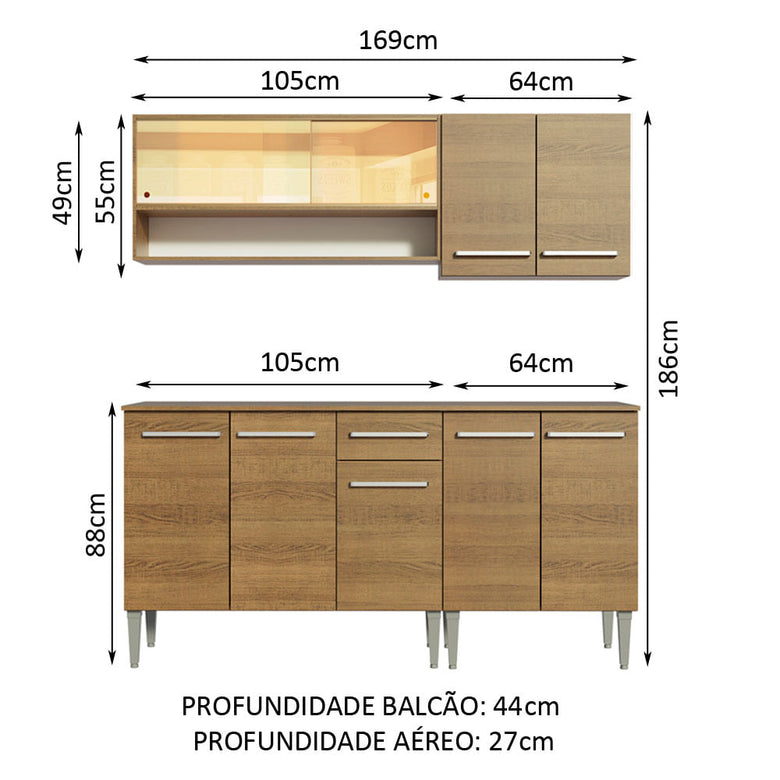 Armário de Cozinha Completa 169cm Rustic Emilly Dance Madesa 07