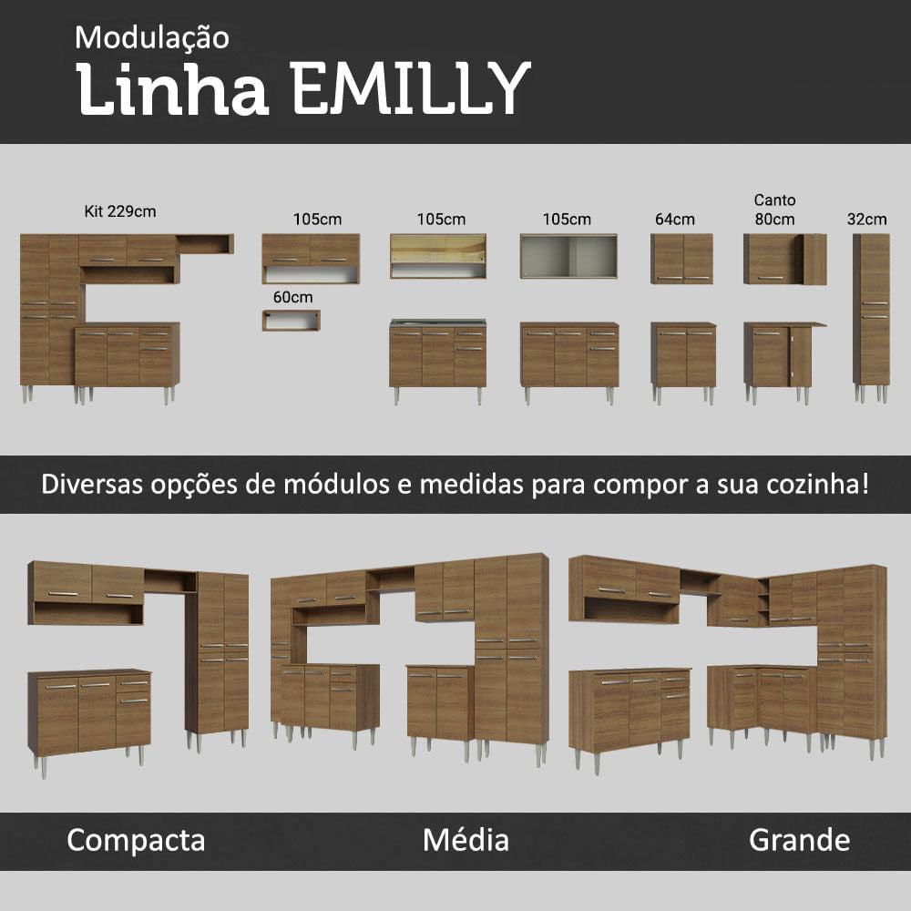Armário de Cozinha Compacta 169cm Rustic Emilly Winter Madesa 08