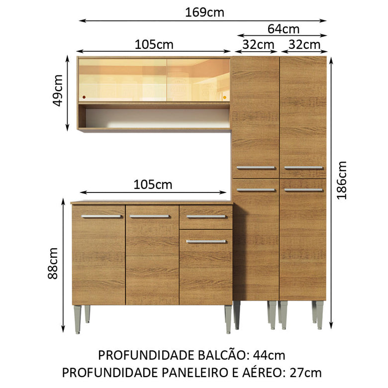 Armário de Cozinha Compacta 169cm Rustic Emilly Winter Madesa 08
