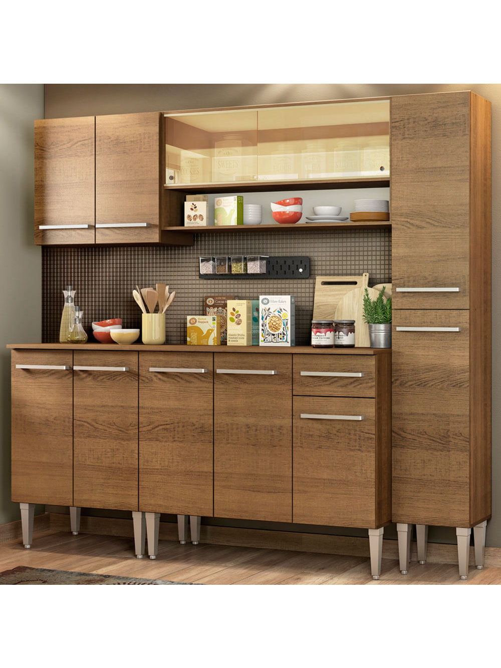 Armário de Cozinha Completa 201cm Rustic Emilly Sky Madesa 04 - Rustic