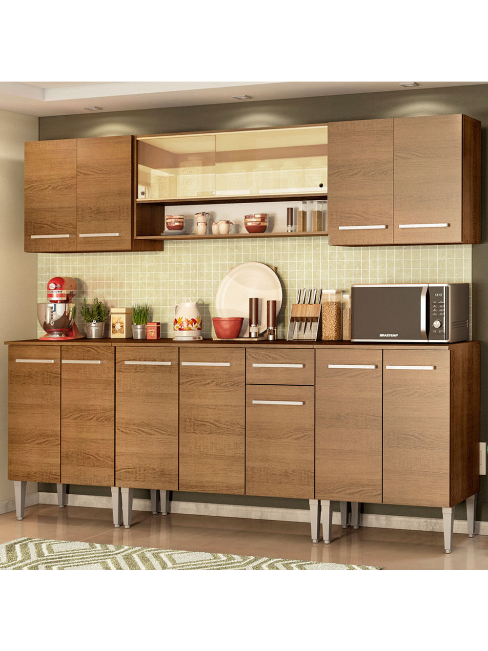 Armário de Cozinha Completa 233cm Rustic Emilly Smile Madesa 04 - Rustic