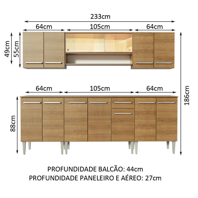 Armário de Cozinha Completa 233cm Rustic Emilly Smile Madesa 04