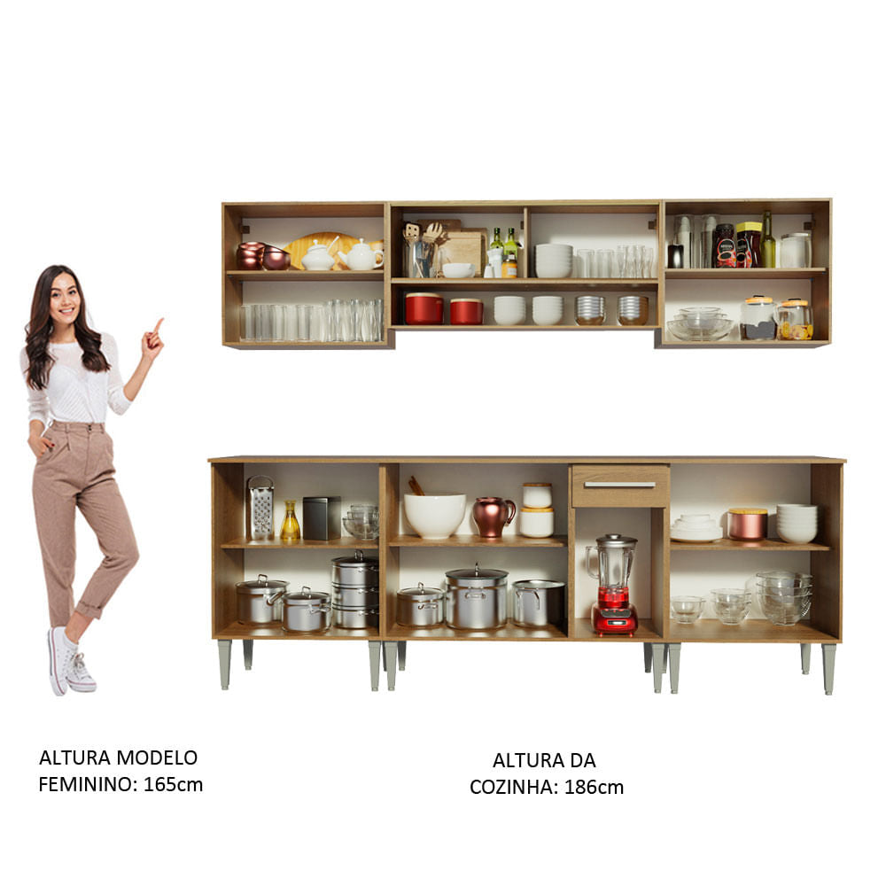 Armário de Cozinha Completa 233cm Rustic Emilly Smile Madesa 04