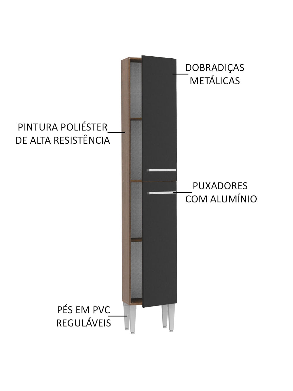 Paneleiro Madesa Emilly 2 Portas Rustic/Preto