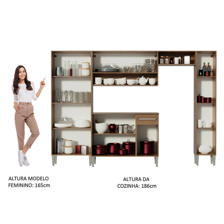 Armário de Cozinha Completa 261cm Rustic/Preto/Preto Emilly Hit Madesa 01