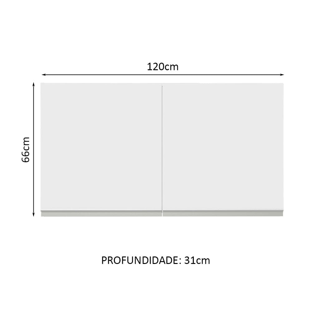 Armário Aéreo Madesa Glamy 120 cm 2 Portas Branco - Branco