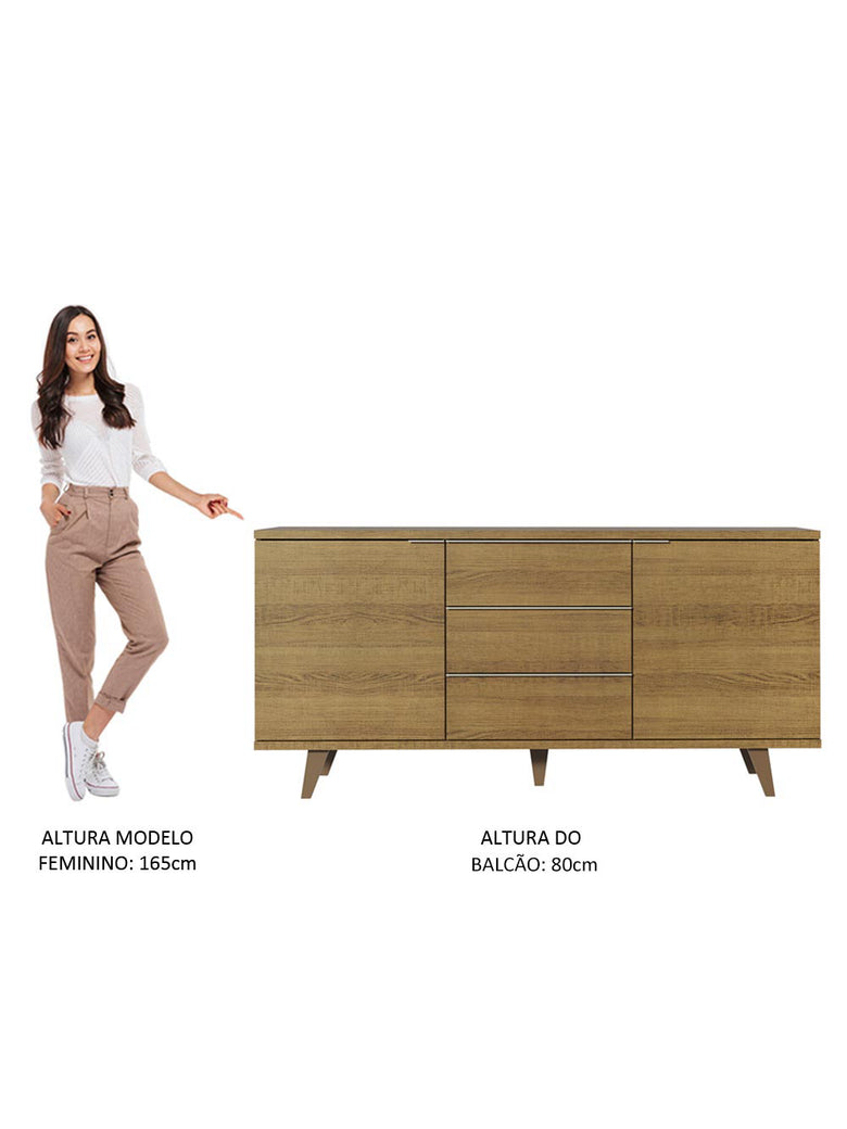 Buffet Aparador Madesa 3 Gavetas e 2 Portas com Pés Rustic