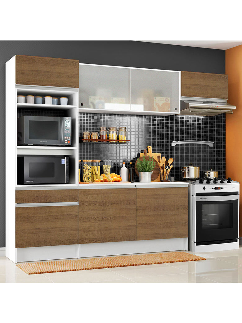 Armário de Cozinha Completa 240cm Branco/Rustic Topazio Madesa 01