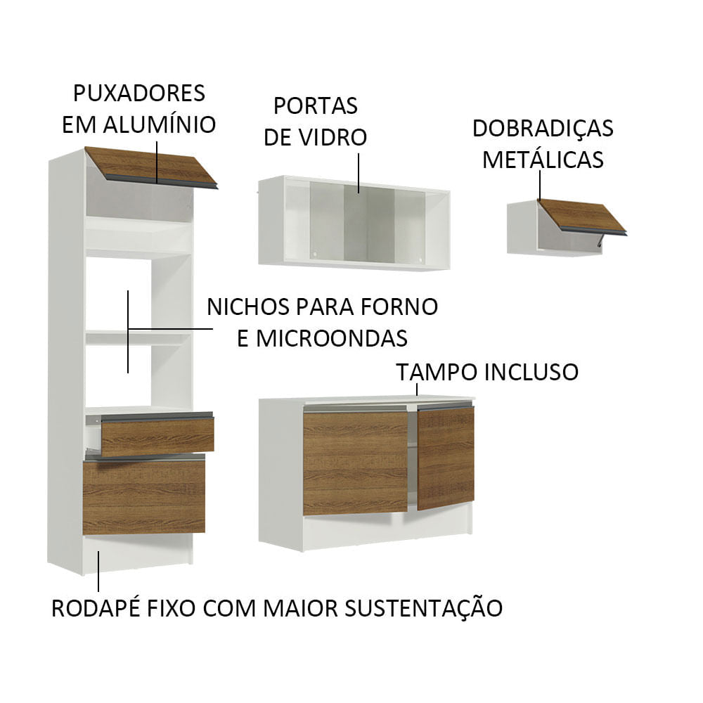 Armário de Cozinha Completa 240cm Branco/Rustic Topazio Madesa 01