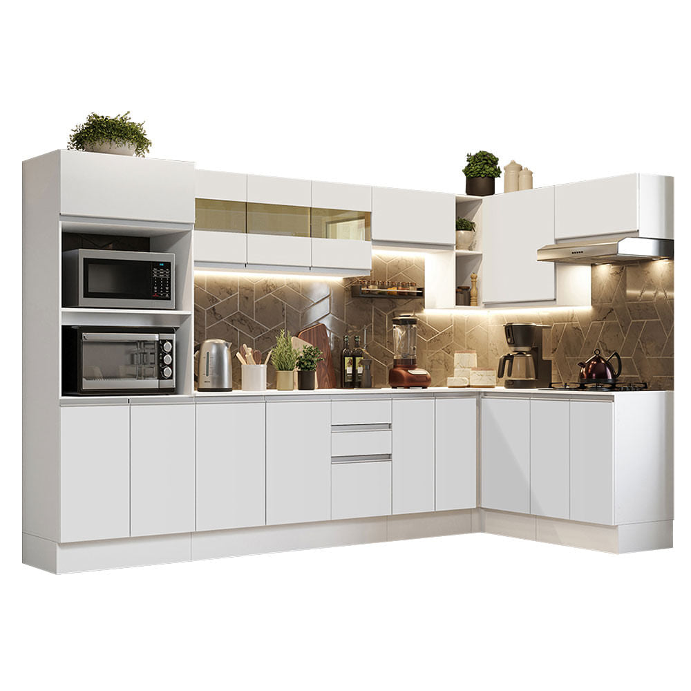 Armário de Cozinha Completa de Canto 100% MDF 448cm Branco Smart Madesa 01 - Branco