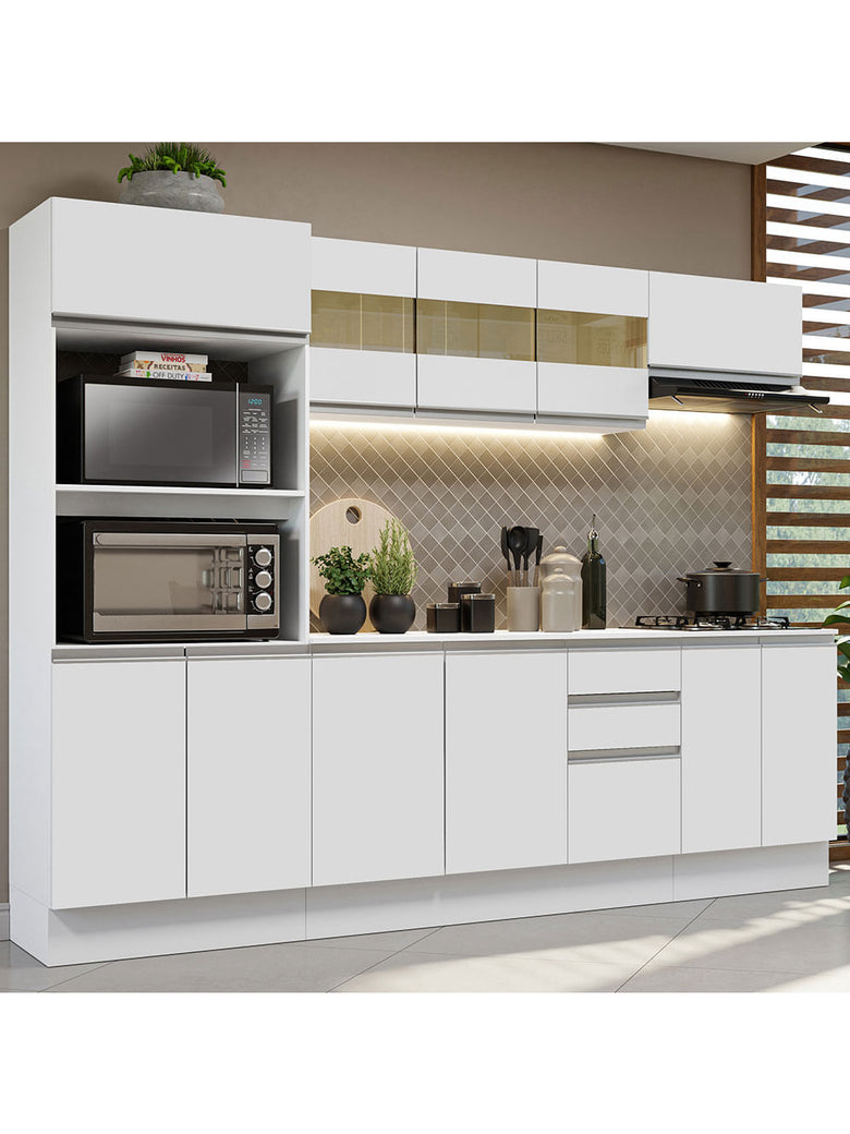 Armário de Cozinha Completa 100% MDF 250cm Branco Smart Madesa 01