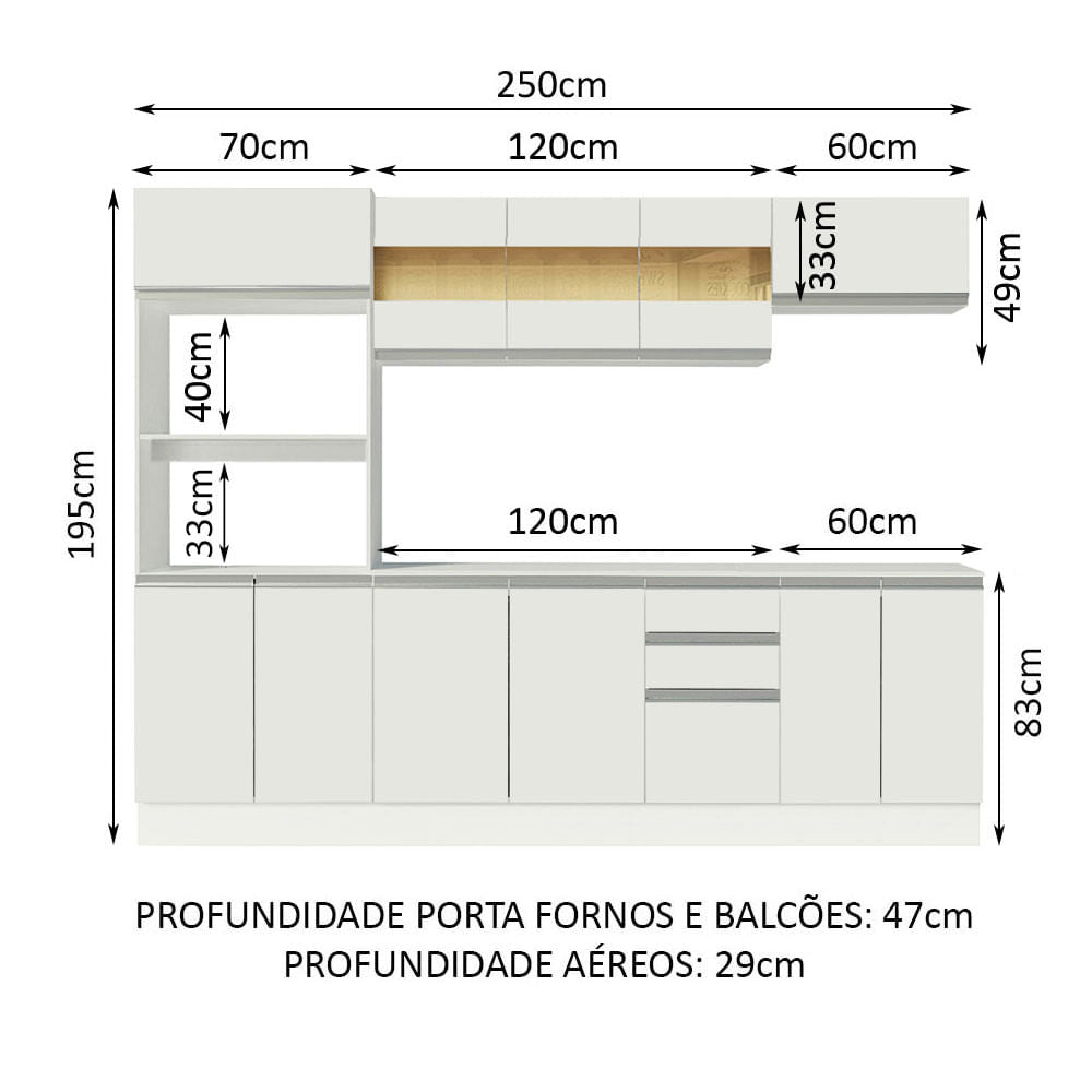 Armário de Cozinha Completa 100% MDF 250cm Branco Smart Madesa 01