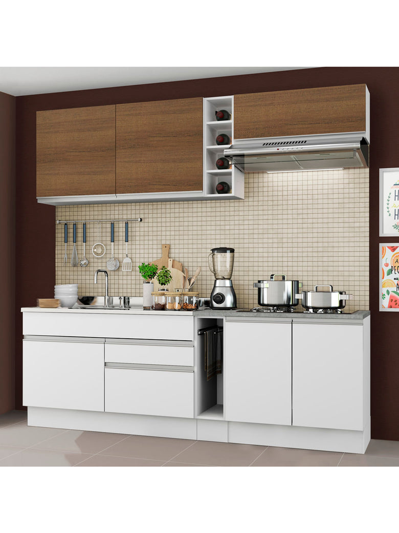 Armário de Cozinha Completa 220cm Branco/Branco/Rustic Parma Madesa 03