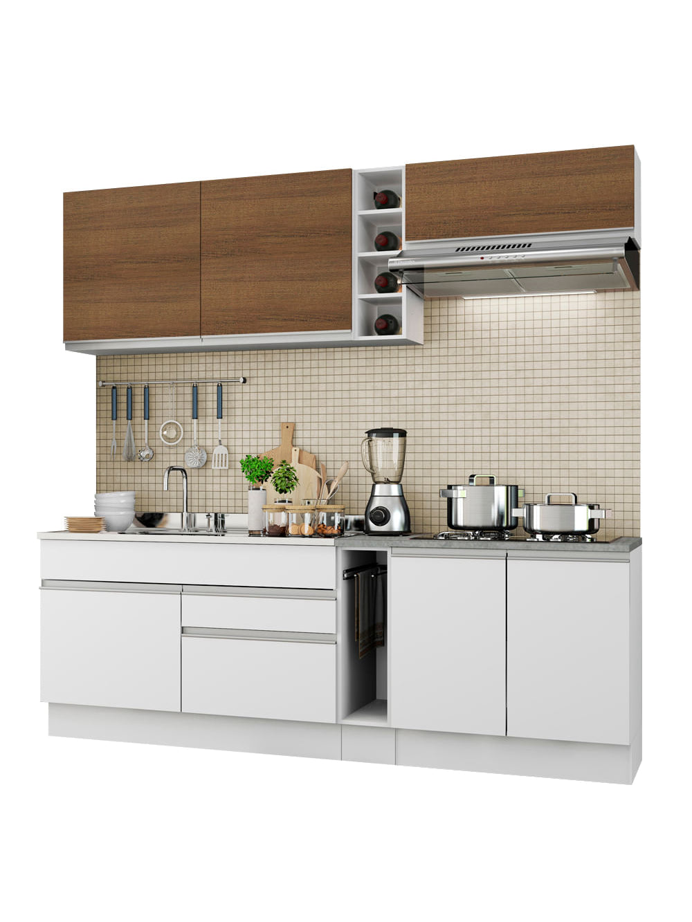 Armário de Cozinha Completa 220cm Branco/Branco/Rustic Parma Madesa 03 - Branco/Branco/Rustic