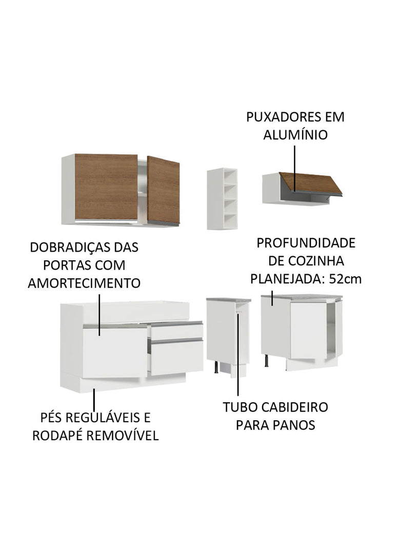 Armário de Cozinha Completa 220cm Branco/Branco/Rustic Parma Madesa 03