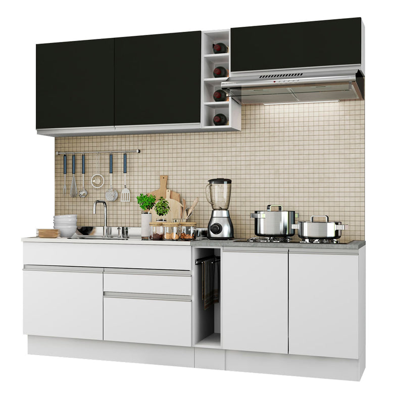 Armário de Cozinha Completa 220cm Branco/Branco/Preto Parma Madesa 03