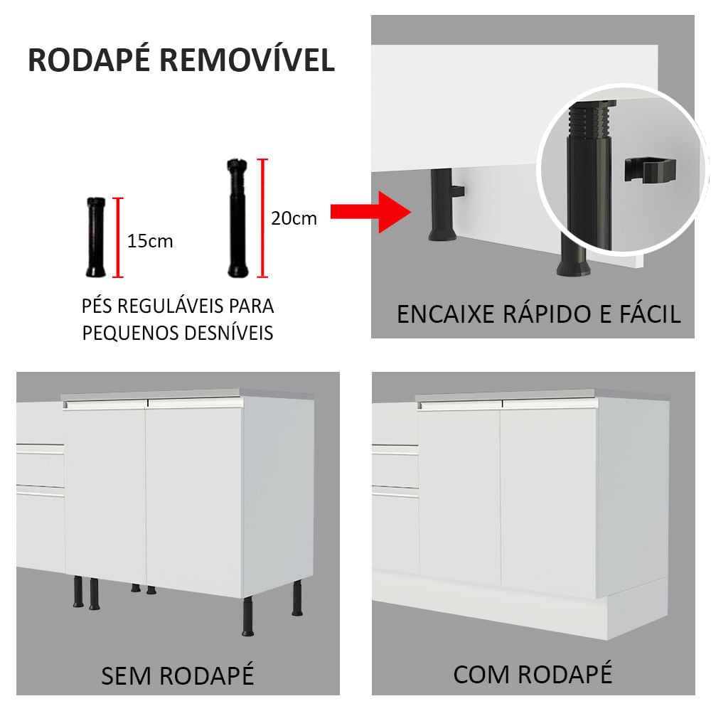 Armário de Cozinha Completa 220cm Branco/Branco/Preto Parma Madesa 03