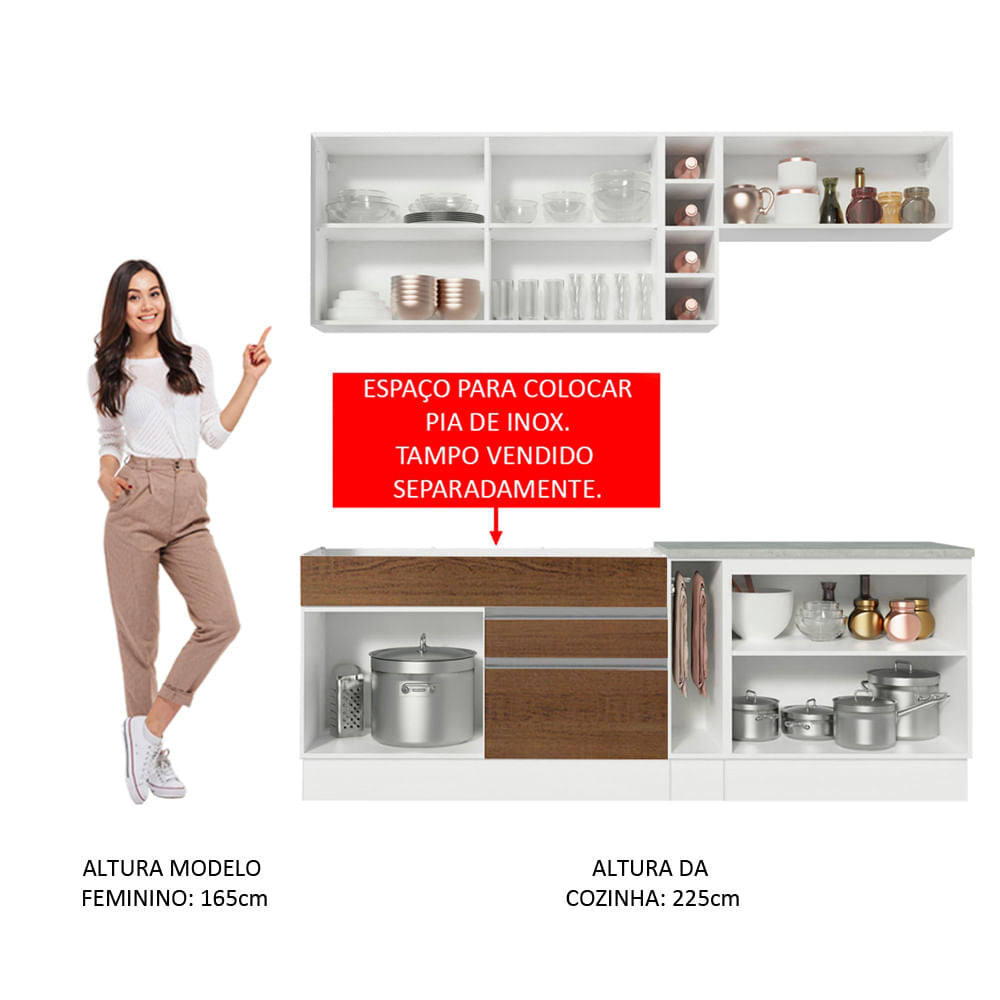 Armário de Cozinha Completa 220cm Branco/Preto/Rustic Parma Madesa 03