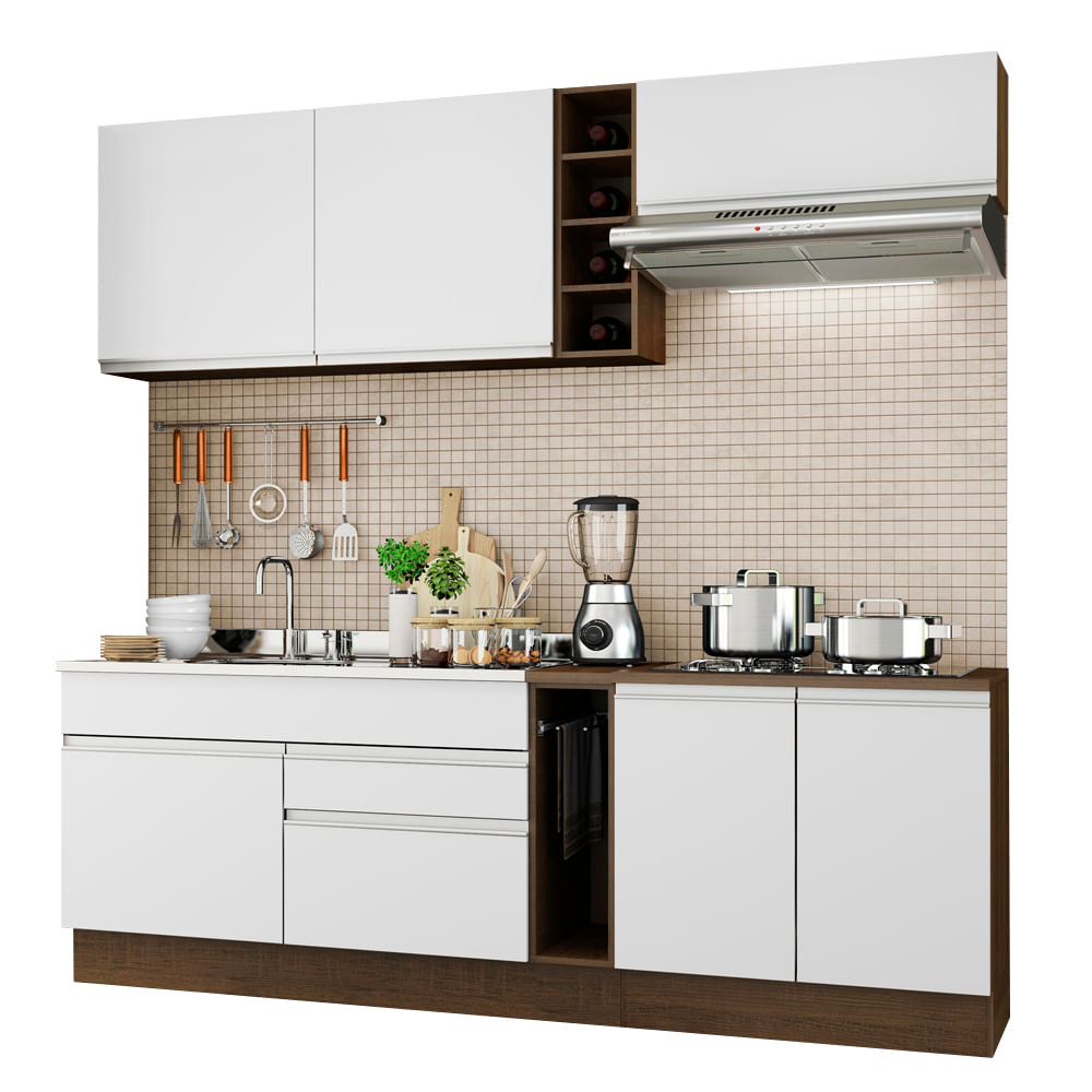 Armário de Cozinha Completa 220cm Rustic/Branco Parma Madesa 03 - Rustic/Branco