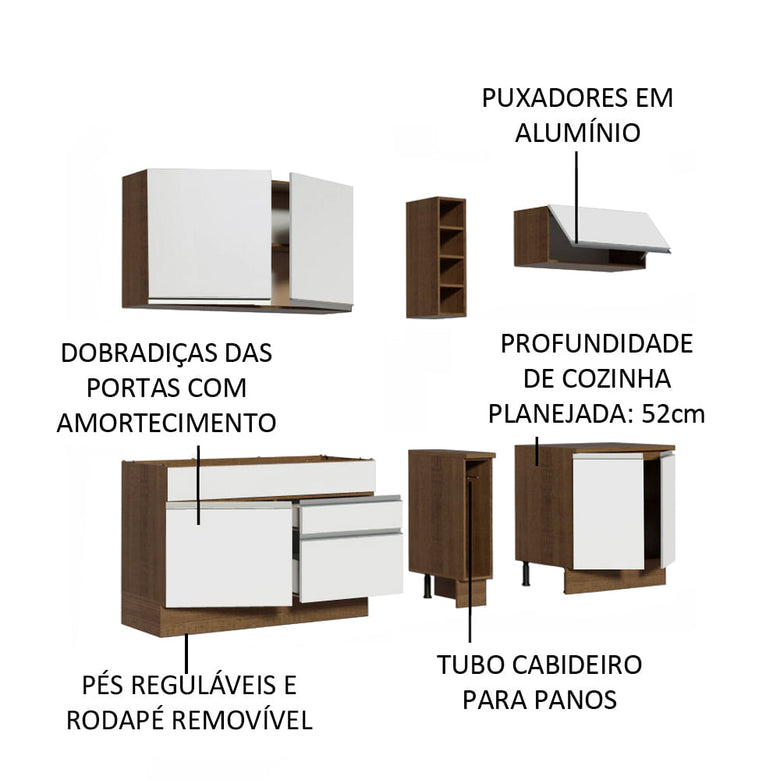 Armário de Cozinha Completa 220cm Rustic/Branco Parma Madesa 03