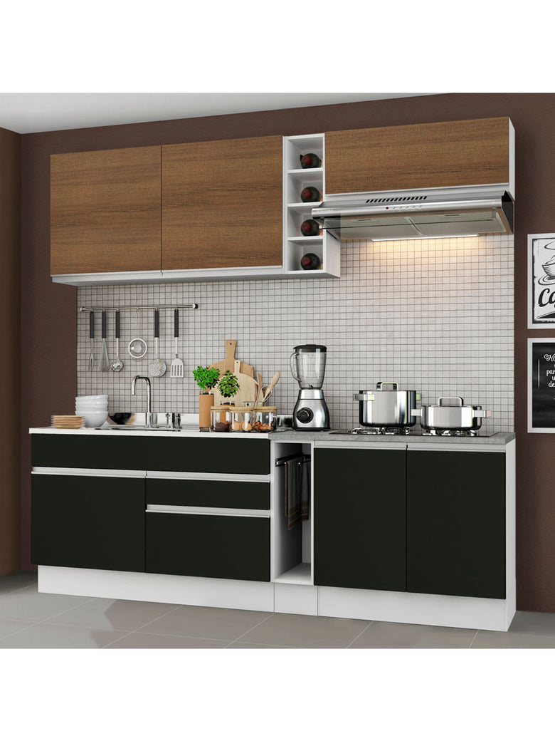 Armário de Cozinha Completa 220cm Branco/Rustic/Preto Parma Madesa 03
