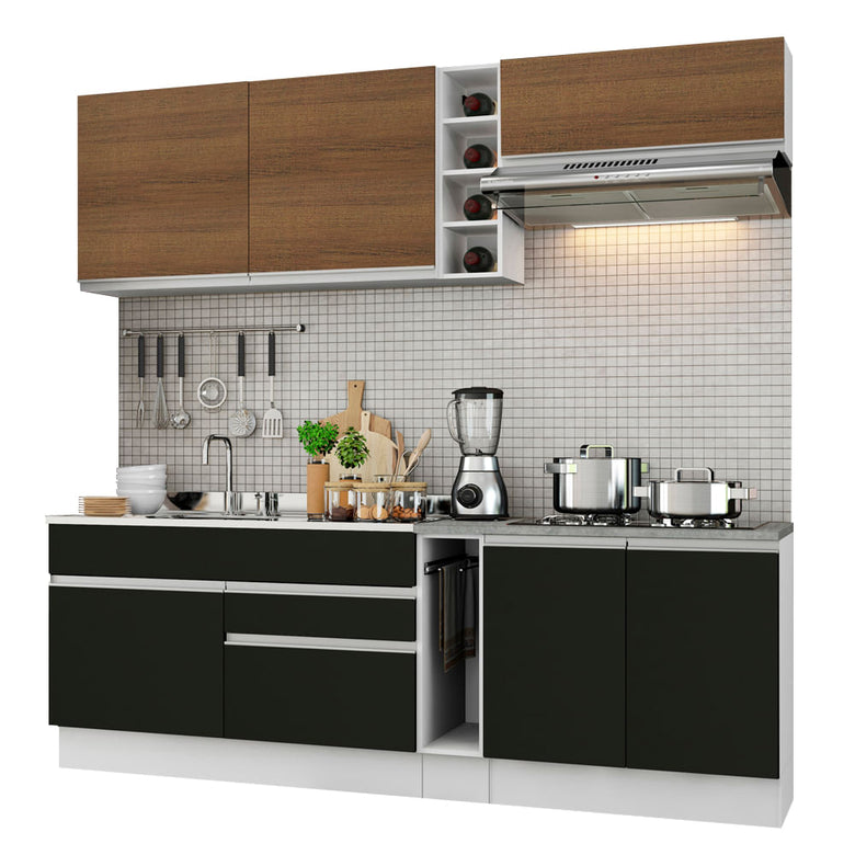 Armário de Cozinha Completa 220cm Branco/Rustic/Preto Parma Madesa 03