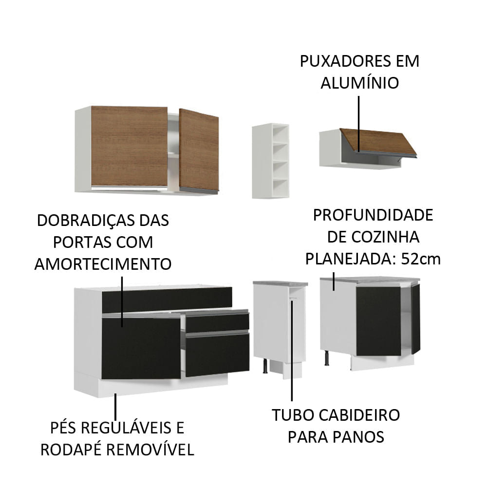 Armário de Cozinha Completa 220cm Branco/Rustic/Preto Parma Madesa 03