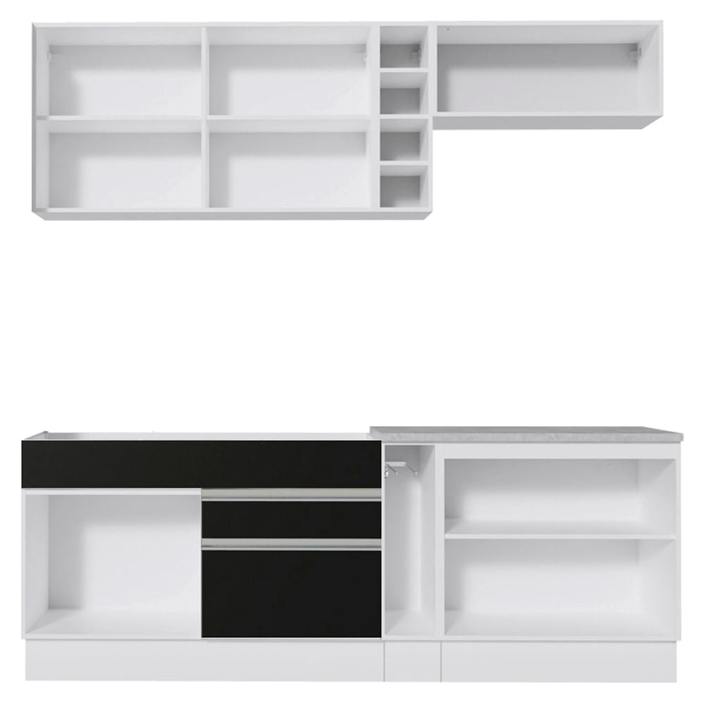 Armário de Cozinha Completa 220cm Branco/Preto Parma Madesa 03