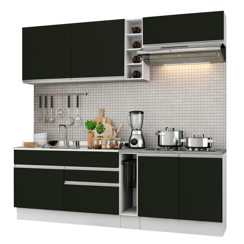 Armário de Cozinha Completa 220cm Branco/Preto Parma Madesa 03