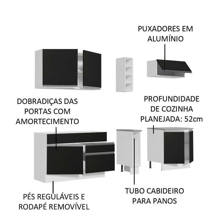 Armário de Cozinha Completa 220cm Branco/Preto Parma Madesa 03