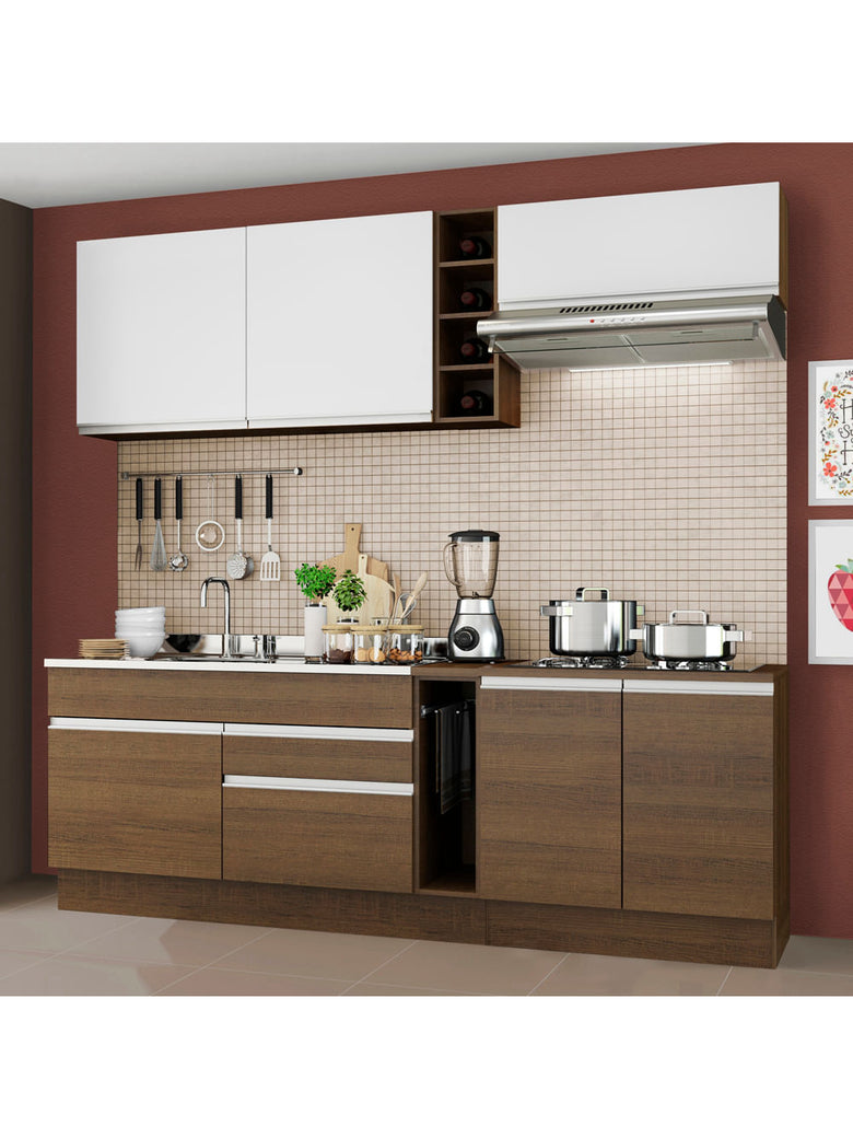 Armário de Cozinha Completa 220cm Rustic/Rustic/Branco Parma Madesa 03