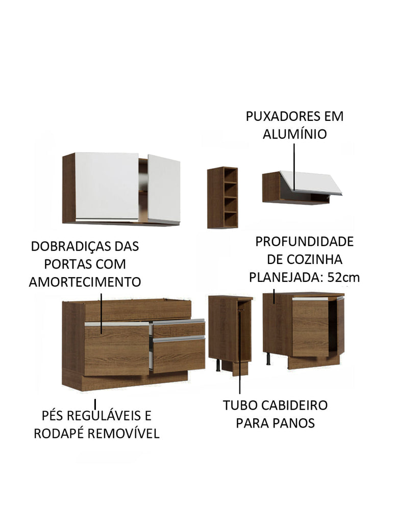 Armário de Cozinha Completa 220cm Rustic/Rustic/Branco Parma Madesa 03