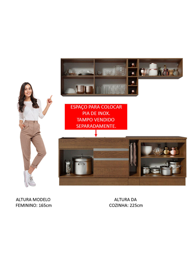 Armário de Cozinha Completa 220cm Rustic/Rustic/Branco Parma Madesa 03