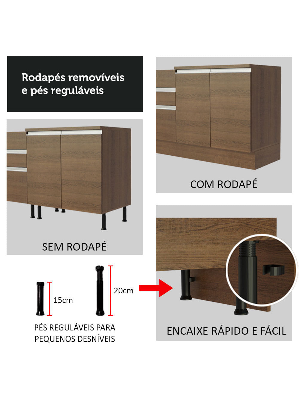 Armário de Cozinha Completa 220cm Rustic/Rustic/Branco Parma Madesa 03