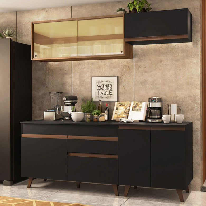 Armário de Cozinha Compacta 190cm Preto/Rustic Reims Madesa 01