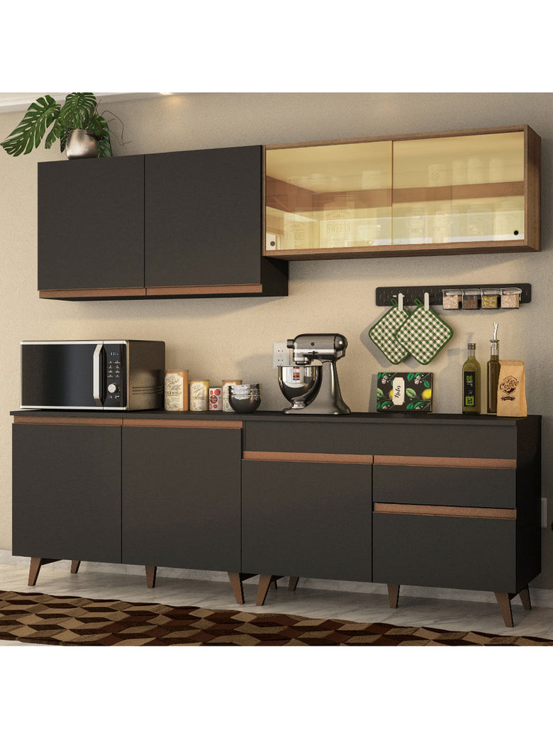 Armário de Cozinha Completa 240cm Preto/Rustic Reims Madesa 01
