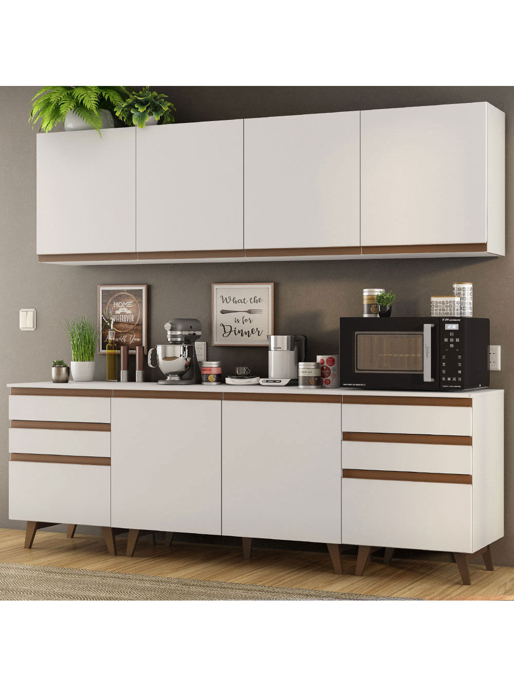 Armário de Cozinha Completa 240cm Branco Reims Madesa 02 - Branco
