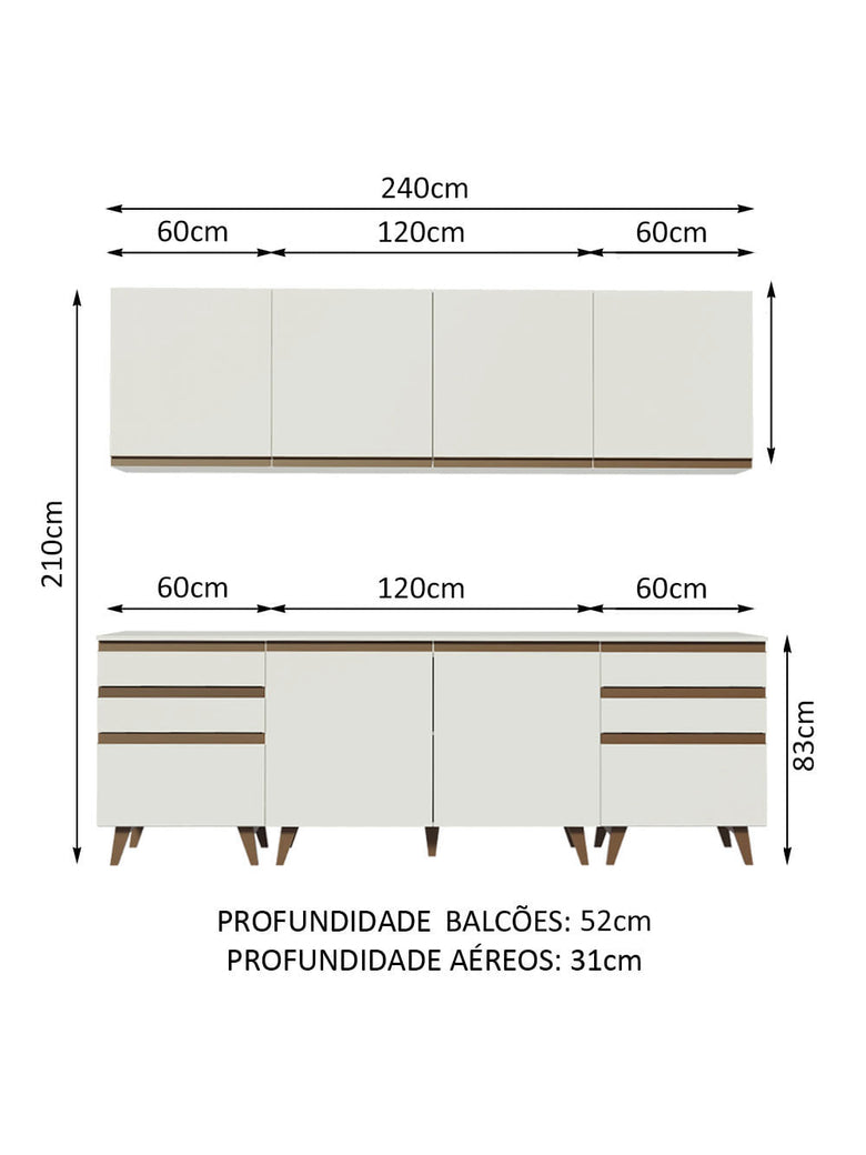 Armário de Cozinha Completa 240cm Branco Reims Madesa 02