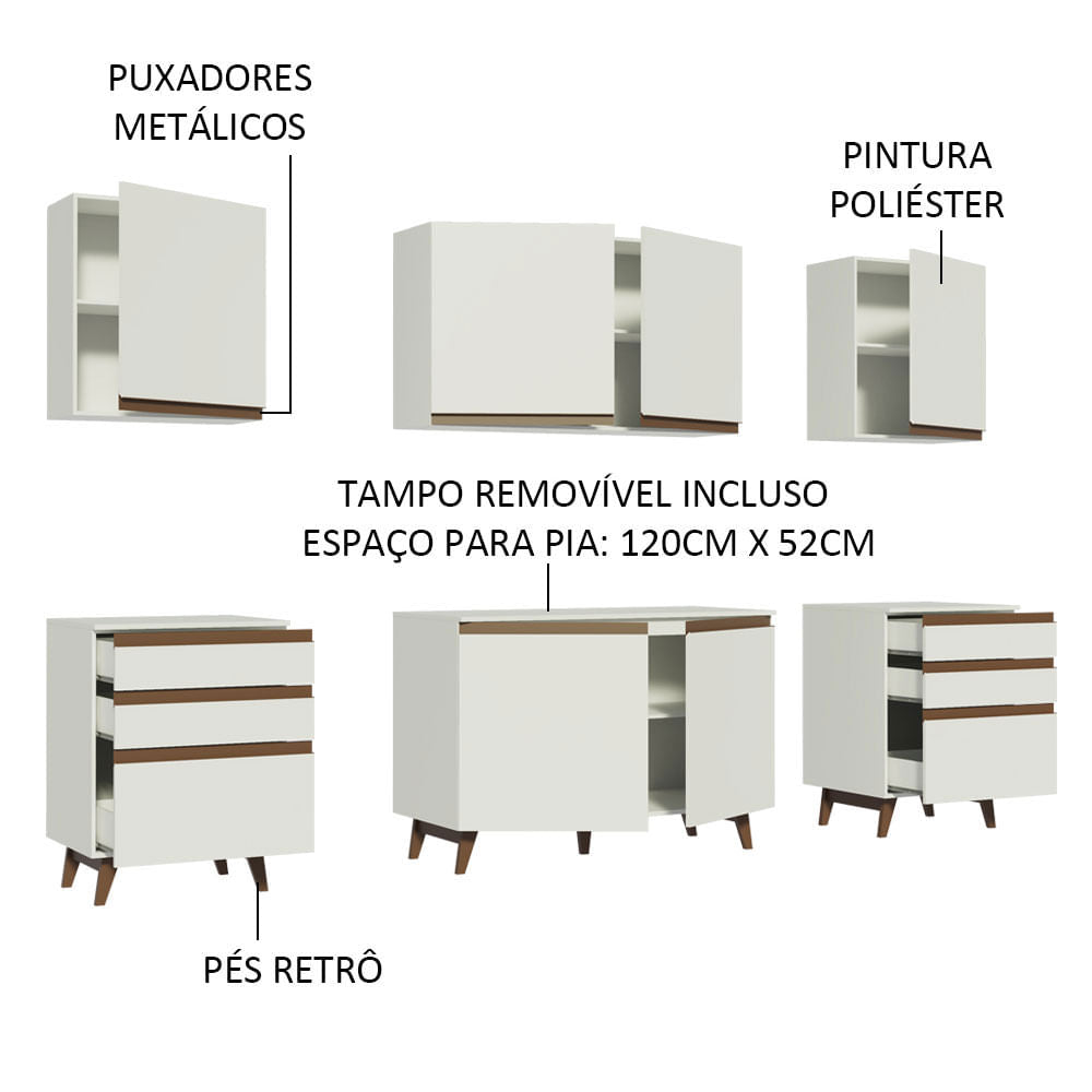 Armário de Cozinha Completa 240cm Branco Reims Madesa 02