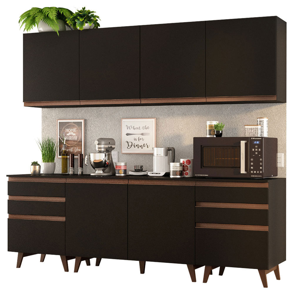 Armário de Cozinha Completa 240cm Preto/Rustic Reims Madesa 02 - Preto