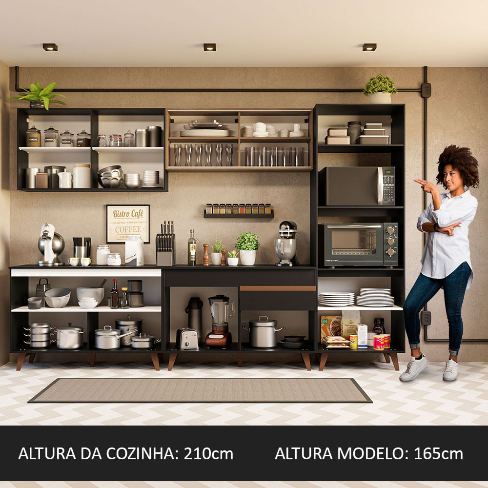 Armário de Cozinha Completa 310cm Preto/Rustic Reims Madesa 01