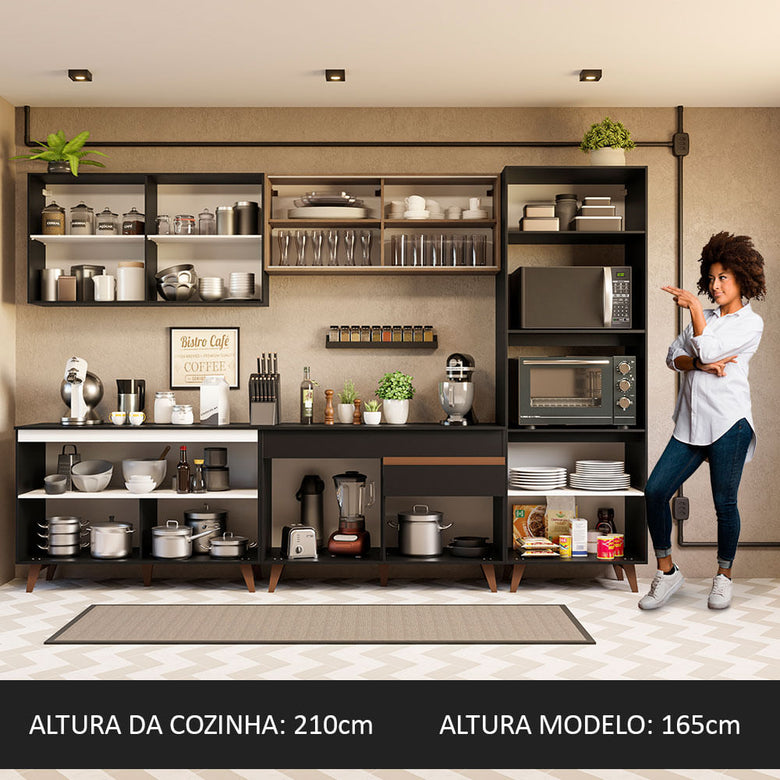 Armário de Cozinha Completa 310cm Preto/Rustic Reims Madesa 01