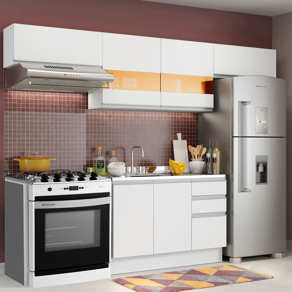 Armário de Cozinha Compacta 280cm Branco Marina Madesa 01 - Branco